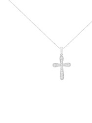 .925 Sterling Silver 1/4 Cttw Diamond Inlaid Cross 18" Pendant Necklace