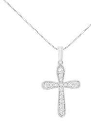 .925 Sterling Silver 1/4 Cttw Diamond Inlaid Cross 18" Pendant Necklace - Silver