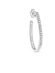 .925 Sterling Silver 1/4 Cttw Diamond Leverback 3/4" Hoop Earrings - White