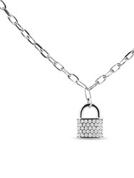 .925 Sterling Silver 1/4 Cttw Diamond Lock 16" Pendant Necklace with Paperclip Chain (H-I Color, SI2-I1 Clarity) - Silver