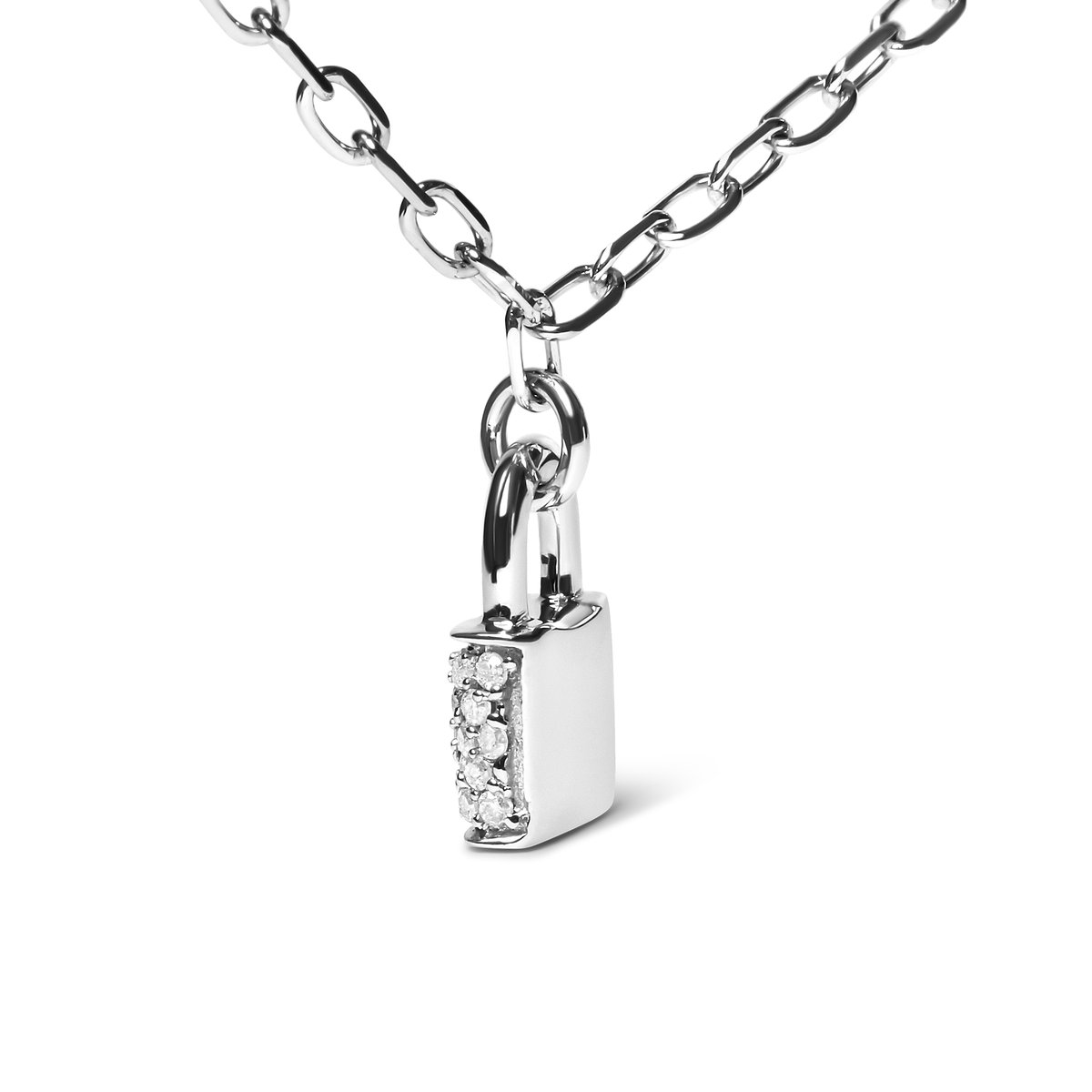 Haus Of Brilliance .925 Sterling Silver 1/10 Cttw Round Diamond Lock Pendant  18 Paperclip Chin Necklace (H-I Color, SI1-SI2 Clarity) 90-2671WDM -  Ladies Jewelry, Lock Necklace - Jomashop