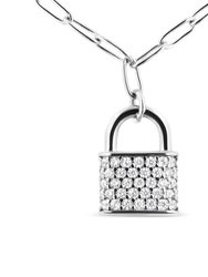 .925 Sterling Silver 1/4 Cttw Diamond Lock 18" Pendant Necklace with Paperclip Chain (H-I Color, SI2-I1 Clarity)