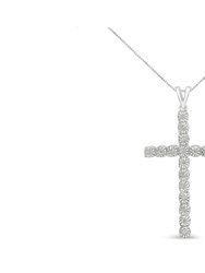 .925 Sterling Silver 1/4 Cttw Diamond Miracle Set Cross Unisex Pendant Necklace 18" - White