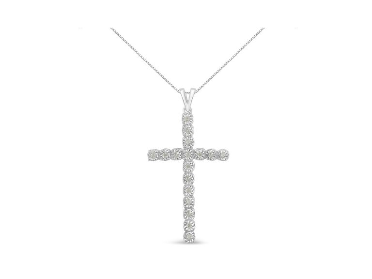 .925 Sterling Silver 1/4 Cttw Diamond Miracle Set Cross Unisex Pendant Necklace 18" - White