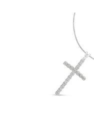 .925 Sterling Silver 1/4 Cttw Diamond Miracle Set Cross Unisex Pendant Necklace 18"