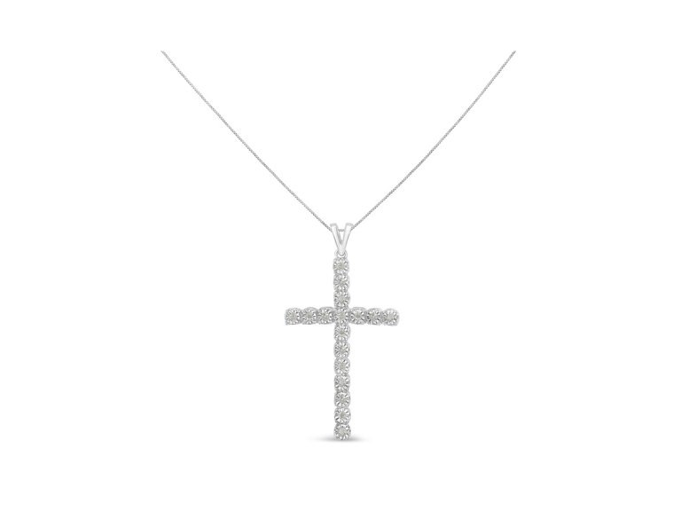 .925 Sterling Silver 1/4 Cttw Diamond Miracle Set Cross Unisex Pendant Necklace 18"