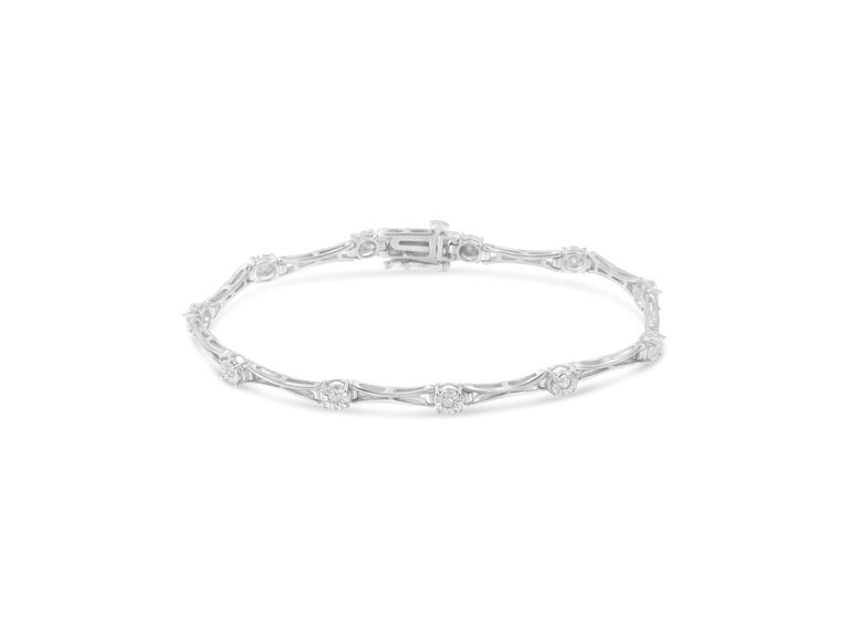 .925 Sterling Silver 1/4 Cttw Diamond Miracle-Set Flared-Bar 7" Link-Style Tennis Bracelet