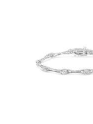 .925 Sterling Silver 1/4 Cttw Diamond Miracle-Set Flared-Bar 7" Link-Style Tennis Bracelet - Silver