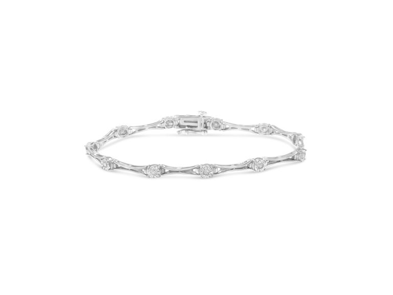 .925 Sterling Silver 1/4 Cttw Diamond Miracle-Set Flared-Bar 7" Link-Style Tennis Bracelet - Silver