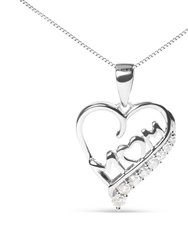 .925 Sterling Silver 1/4 Cttw Diamond "Mom" and Open Heart 18" Pendant Necklace (I-J Color, I2-I3 Clarity) - Silver