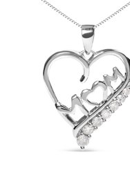 .925 Sterling Silver 1/4 Cttw Diamond "Mom" and Open Heart 18" Pendant Necklace (I-J Color, I2-I3 Clarity)