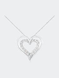 .925 Sterling Silver 1/4 Cttw Diamond Open Double Heart 18" Pendant Necklace - White