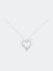 .925 Sterling Silver 1/4 Cttw Diamond Open Double Heart 18" Pendant Necklace