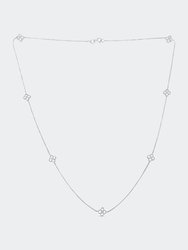 .925 Sterling Silver 1/4 Cttw Diamond Open Quatrefoil Flower Floating Station 18" Necklace - White