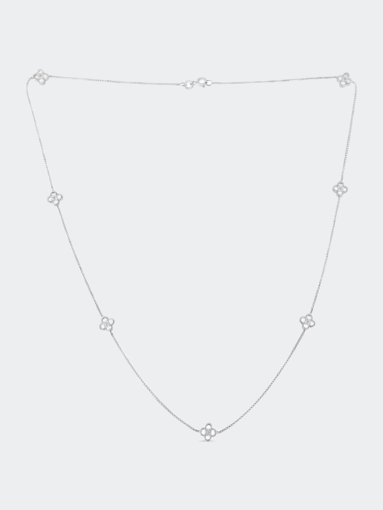 .925 Sterling Silver 1/4 Cttw Diamond Open Quatrefoil Flower Floating Station 18" Necklace - White