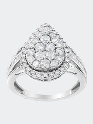 .925 Sterling Silver 1/4 Cttw Diamond Round Cluster Miracle-Plate Halo Split Shank Band Cocktail Engagement Ring - White
