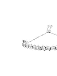 .925 Sterling Silver 1/4 Cttw Diamond "S" Curve Link Bolo Style Adjustable Bracelet - Silver
