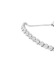 .925 Sterling Silver 1/4 Cttw Diamond "S" Curve Link Bolo Style Adjustable Bracelet
