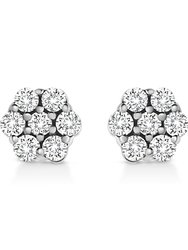 .925 Sterling Silver 1/4 Cttw Lab Grown Brilliant Round Cut Diamond Floral Cluster Stud Earrings - White