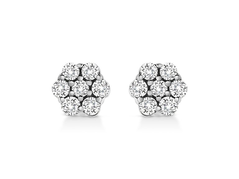 .925 Sterling Silver 1/4 Cttw Lab Grown Brilliant Round Cut Diamond Floral Cluster Stud Earrings - White