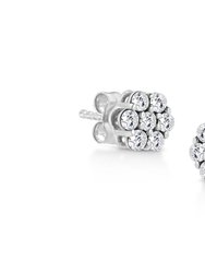 .925 Sterling Silver 1/4 Cttw Lab Grown Brilliant Round Cut Diamond Floral Cluster Stud Earrings