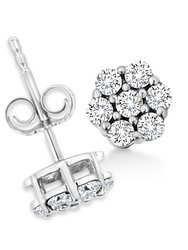 .925 Sterling Silver 1/4 Cttw Lab Grown Brilliant Round Cut Diamond Floral Cluster Stud Earrings