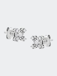 .925 Sterling Silver 1/4 Cttw Miracle Plate Set Round And Princess-Cut Diamond "X" Shaped Stud Earrings