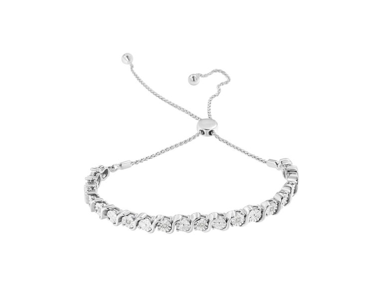 .925 Sterling Silver 1/4 Cttw Miracle-Set Diamond 4"-10" Adjustable Bolo Tennis Bracelet