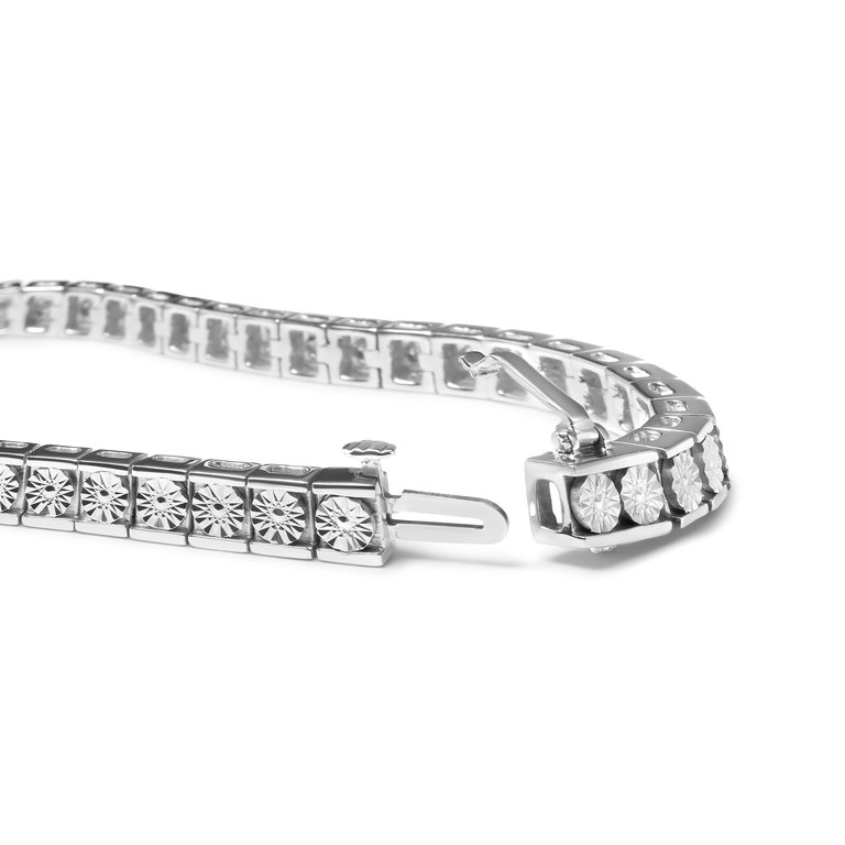 .925 Sterling Silver 1/4 Cttw Miracle Set Diamond and Bead Link 7.25" Tennis Bracelet (I-J Color, I2-I3 Clarity)