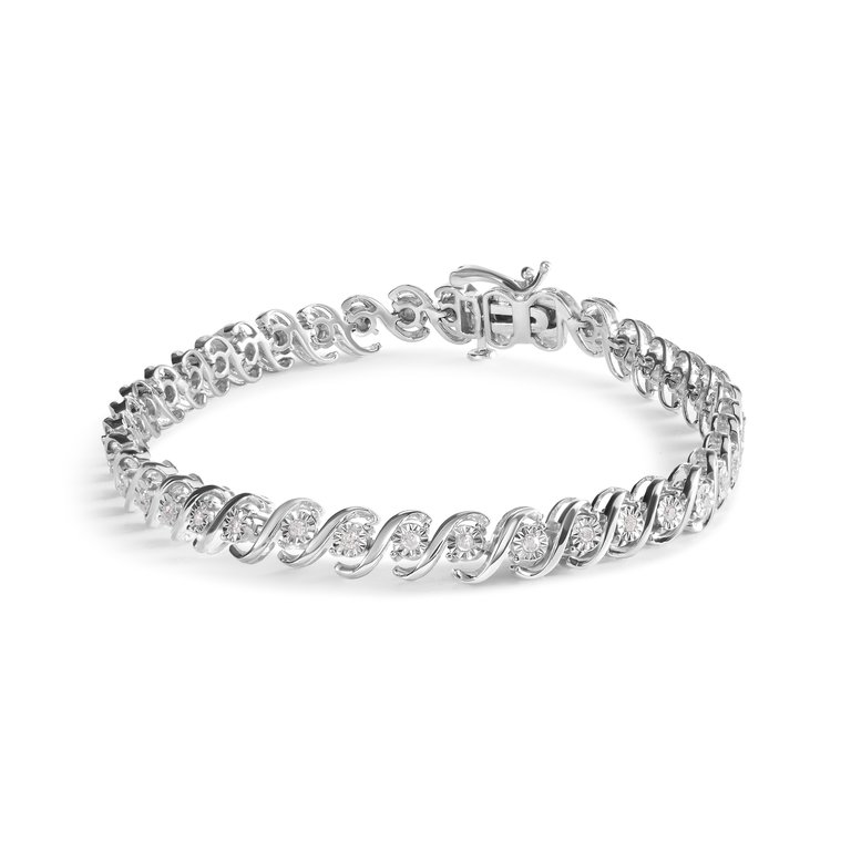 .925 Sterling Silver 1/4 Cttw Miracle Set Diamond and Beaded 7.25" Tennis Bracelet (I-J Color, I2-I3 Clarity) - Sliver