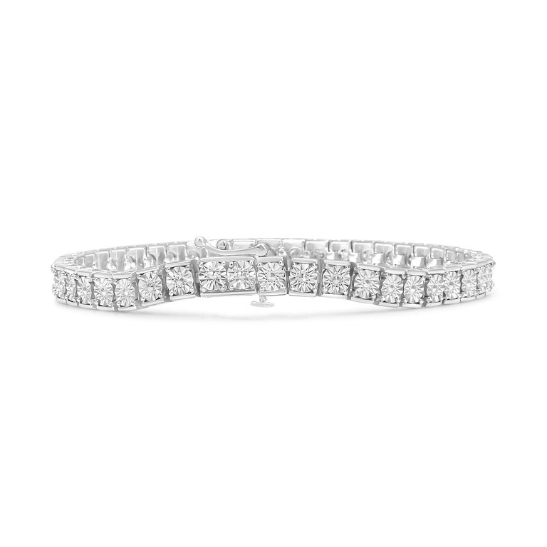 .925 Sterling Silver 1/4 Cttw Miracle Set Diamond And Beading Classic Tennis Bracelet - I-J Color, I2-I3 Clarity - 7.25"