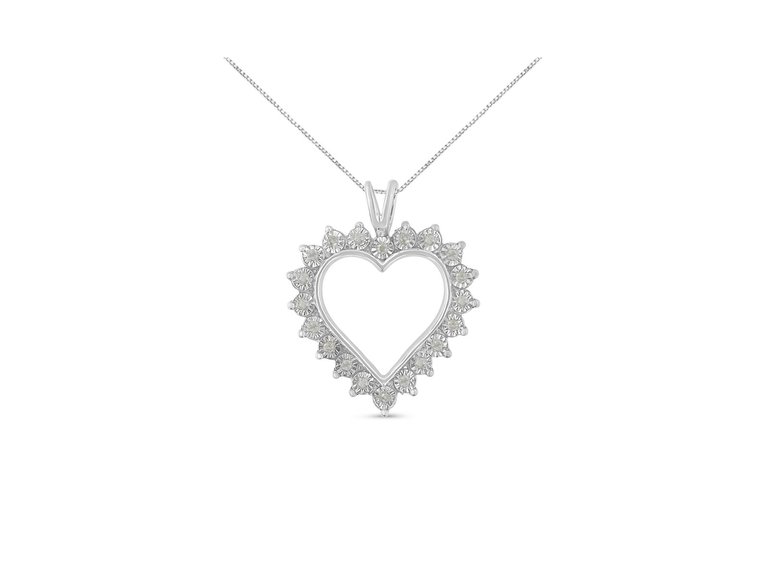 .925 Sterling Silver 1/4 Cttw Miracle Set Diamond Open Heart 18" Pendant Necklace - White