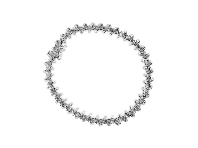 .925 Sterling Silver 1/4 Cttw Miracle Set Diamond S Curve Link Bracelet - Silver