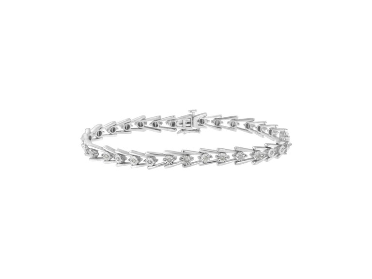 .925 Sterling Silver 1/4 cttw Miracle Set Diamond Sleek and Open "V"Bracelet - Silver