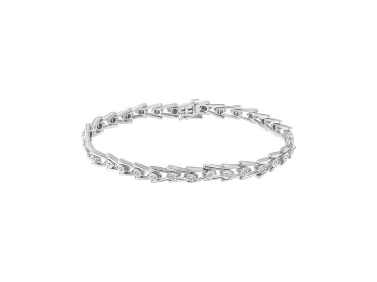 .925 Sterling Silver 1/4 cttw Miracle Set Diamond Sleek and Open "V"Bracelet