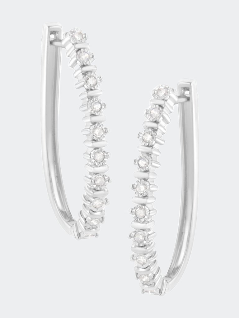 .925 Sterling Silver 1/4 cttw Miracle-Set Round-Cut Diamond Hoop Earring - White