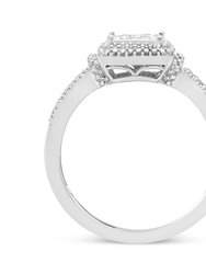 .925 Sterling Silver 1/4 Cttw Princess-Cut Diamond Composite Ring With Beaded Halo - H-I Color, SI1-SI2 Clarity - Size 5
