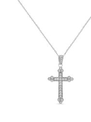 .925 Sterling Silver 1/4 Cttw Prong Set Round-Cut Diamond Cross 18" Pendant Necklace - I-J Color, I3-Promo Quality - White