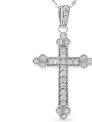 .925 Sterling Silver 1/4 Cttw Prong Set Round-Cut Diamond Cross 18" Pendant Necklace - I-J Color, I3-Promo Quality