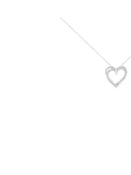 .925 Sterling Silver 1/4 cttw Prong Set Round-Cut Diamond Woven Double Heart 18" Pendant Necklace
