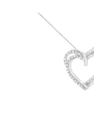 .925 Sterling Silver 1/4 cttw Prong Set Round-Cut Diamond Woven Double Heart 18" Pendant Necklace - White