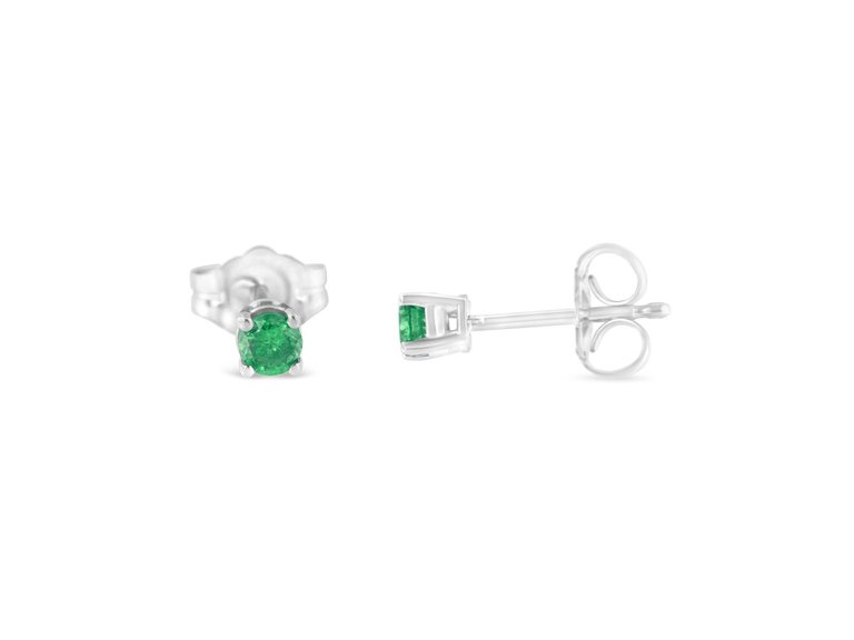 .925 Sterling Silver 1/4 Cttw Round Brilliant-Cut Green Diamond Classic 4-Prong Stud Earrings