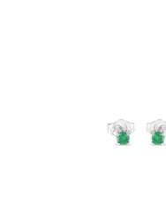 .925 Sterling Silver 1/4 Cttw Round Brilliant-Cut Green Diamond Classic 4-Prong Stud Earrings