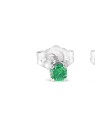 .925 Sterling Silver 1/4 Cttw Round Brilliant-Cut Green Diamond Classic 4-Prong Stud Earrings - White
