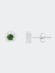 .925 Sterling Silver 1/4 Cttw Round Brilliant-Cut Green Diamond Miracle-Set Stud Earrings
