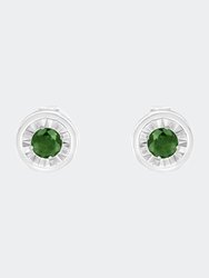 .925 Sterling Silver 1/4 Cttw Round Brilliant-Cut Green Diamond Miracle-Set Stud Earrings