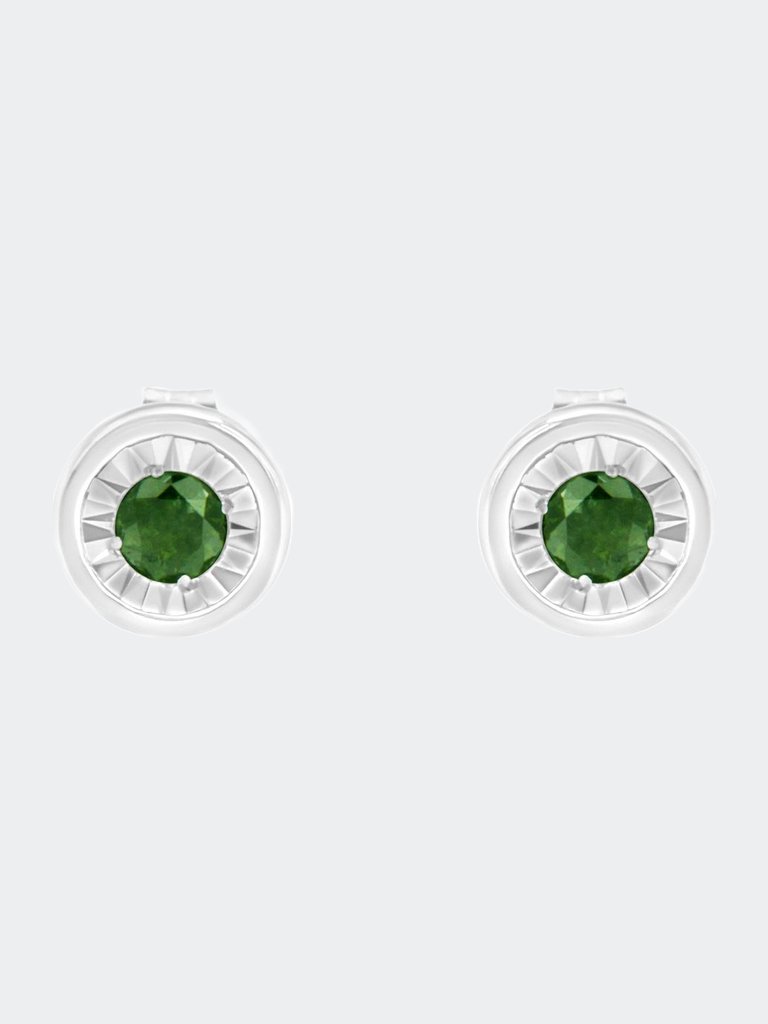 .925 Sterling Silver 1/4 Cttw Round Brilliant-Cut Green Diamond Miracle-Set Stud Earrings