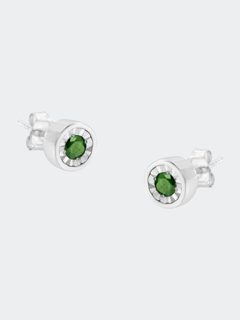 .925 Sterling Silver 1/4 Cttw Round Brilliant-Cut Green Diamond Miracle-Set Stud Earrings - White