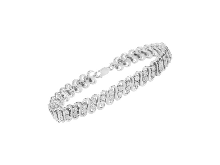 .925 Sterling Silver 1/4 Cttw Round-Cut Diamond Double Row Wrapped S-Link Bracelet
