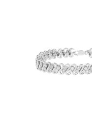.925 Sterling Silver 1/4 Cttw Round-Cut Diamond Double Row Wrapped S-Link Bracelet - Silver